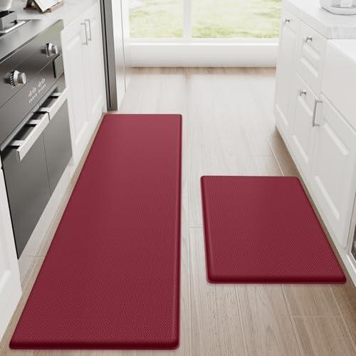 StepRite Kitchen Mats for Floor, 2-Piece Anti-Fatigue Rugs, Burgundy