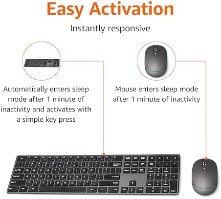 Amazon Basics Ultra Premium Wireless Keyboard and Mouse Combo, Rechargeable, Full-Size with Number Pad, Sleek Design, Plug and Play, Quiet Typing, 2.4GHz USB Receiver, Black