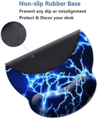 Gaming Mouse Pad Wrist Support,Ergonomic Mouse Pad with Wrist Rest,Comfortable Mousepad with Smooth Wrist Rest,Pain Relief Mouse Pads for Non-Slip Base,Computer,Laptop,Office，Home（Blue Lightning）