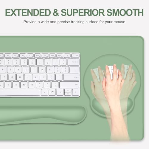 4 PCS Mouse Pad Desk Mat Protector, Keyboard Wrist Rest + Comfortable Mouse Pad with Wrist Rest +Coaster, Large Gaming Mousepad for Computer Laptop, 35.4" X15.7" Deskpad for Office Home I Sage Green