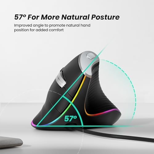 Nulea M504 Wired Vertical Mouse, USB Optical Ergonomic Mouse Wired with 4 Adjustable DPI, 11 RGB Backlight Modes, Compatible for Laptop, PC, Desktop, Mac, Black