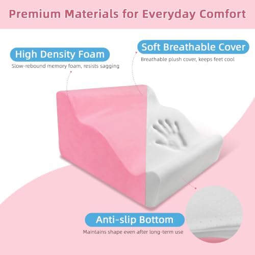 Foot Rest Ergonomic Pillow for Under Desk at Work & Handle Pink