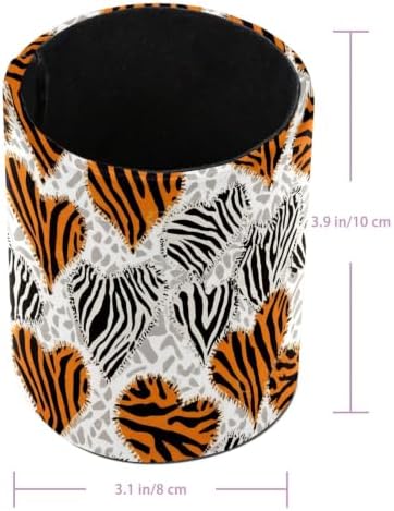 Leather Pen Holder for Desk, Tiger Zebra Print Pencil Cup Pen Organizer Makeup Brush Holder for Office Home Kids Countertop Desk Accessory Storage