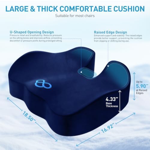 BlissTrends Extra Thick Seat Cushion for Office Chair & Car Seat, Blue