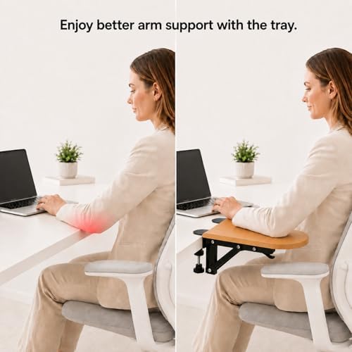 Ergonomic Arm Rest Tray – Desktop Extension Board with Detachable Wrist Pad, Foldable Elbow Support for Laptop & Keyboard, Home Office,Office Desk Accessories,Wireless Keyboard and Mouse,Desk