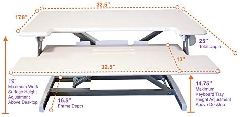 Victor High Rise 32.5-Inch Sit to Stand Desk Converter, White