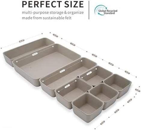 Welaxy Office Felt Desk Drawer Organizer Tray 8pc Stone Natural Storage Bin