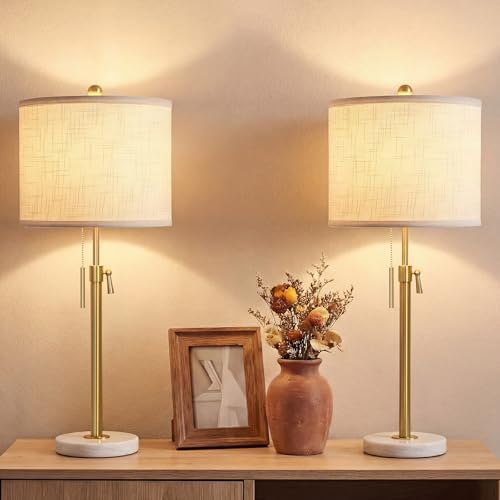 Qingmiao Gold Table Lamps Set of 2, 22" to 30" Adjustable Nightstand Lamps for Bedroom, Dimmable End Table Lamps for Living Room Console Entry Farmhouse Home Decor, New House Warming Gifts