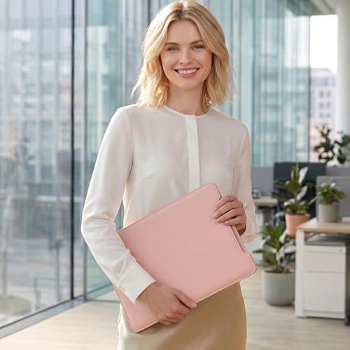 4-in-1 Laptop Sleeve with Stand and Mouse Pad, Faux Leather Protective Case with Accessory Pouch for 13.3-14 Inch Laptops, Pink