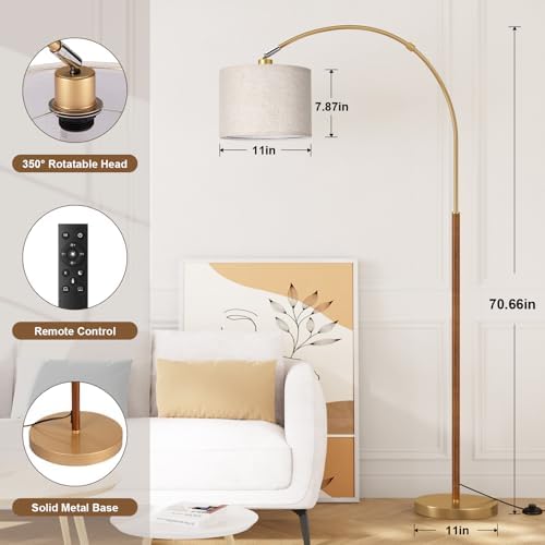 Ambimall Dimmable Arc Floor Lamp with Remote, Color Temp Adjust, Woodgrain