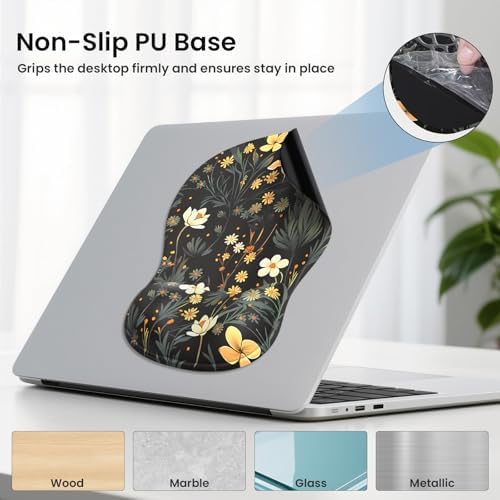AKIT Ergonomic Mouse Pad and Keyboard Wrist Rest,Memory Foam,Flower Black