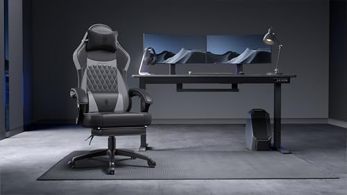 Dowinx Gaming Chair with Pocket Spring Cushion, Ergonomic Computer Chair with Massage Lumbar and Footrest for Adults, High Back Game Chair Leather for Office Gaming 300LBS, Grey New