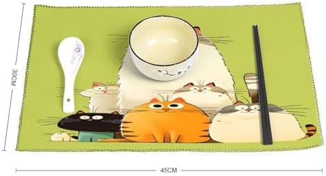 Cute Cats Family Cartoon Washable Placemats Set of 4, Durable Heat Resistant Table Mats 17.7 X 11.8 Inch for Dining Table Kitchen Decor Indoor Use