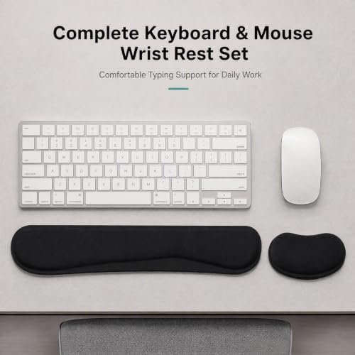 Keyboard Wrist Rest and Mouse Wrist Rest Set - Ergonomic Memory Foam Wrist Cushion - for Wrist Support on Computer, Laptop, Office, Playing Games, Typing Relieves Wrist Pain Black