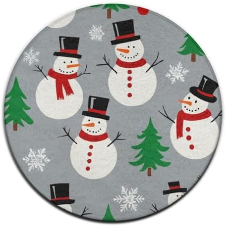 Large Home Decor Mat, Soft Round Yoga Carpet, Non Slip Machine Washable Kitchen Office Circle Rug Snowman and Snowflake Pattern