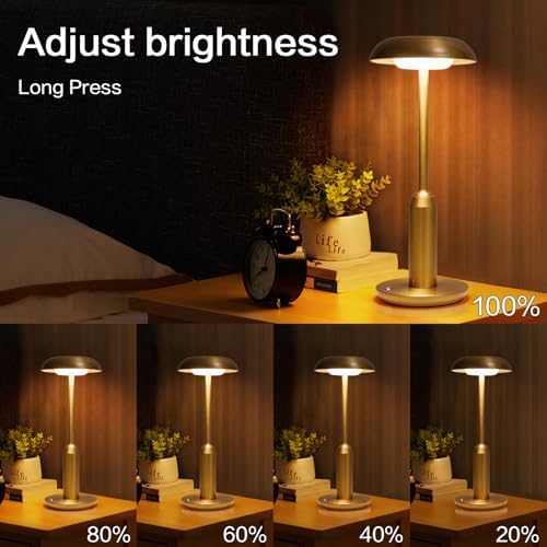 2 Pack Cordless Table Lamp, Rechargeable Table Light,Gold