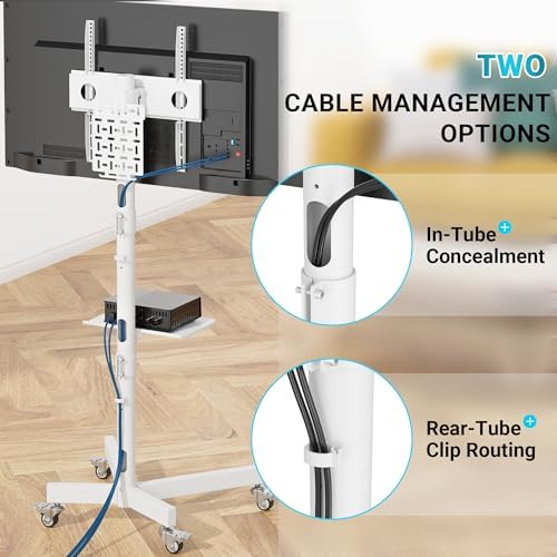 BONTEC Rolling TV Stand with Pegboard Storage for 32–65 Inch TVs, White