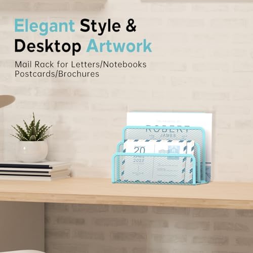 Mail Organizer Countertop for Desk, Mail File Holder with 3-Slot, Blue