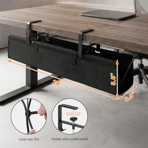 No Drill Under Desk Cable Management Tray, 28 Inch, Black