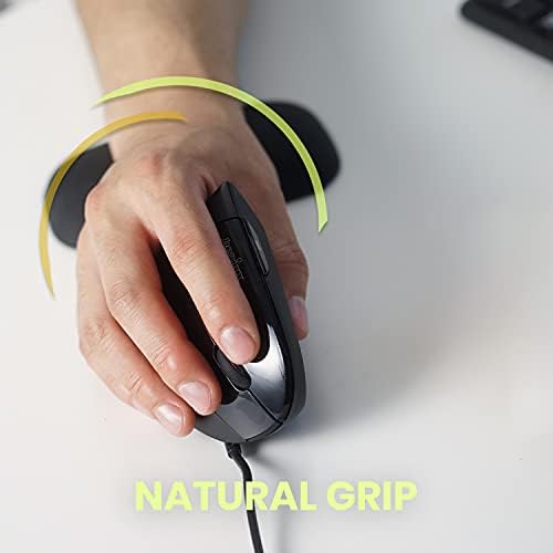 Perixx PERIMICE-513 Wired Ergonomic Vertical Mouse - 6 Buttons with 1000/1600/3200/6400 DPI - Right-Handed Design - Wired USB 5.9ft Cable - Black