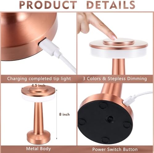 Riakrum 2 Pcs LED Cordless Table Lamp Bulk Rechargeable,Rose Gold