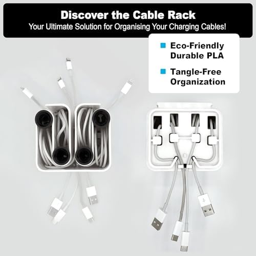 Cable Organizer with Multiple Compartments, Secure Cable Ends, Prevent Tangling, Tidy Workspace, Charging Solution, Desk Organizer Cord Management, White Plastic