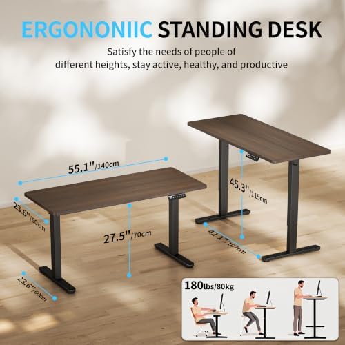 BIZUM Electric Standing Desk, 55x24 inches Height Adjustable Desk, Sit to Stand Desks Memory Gaming Computer Workstation for Home Office, Dark Walnut