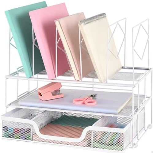 Desk Organizers and Accessories, 2-Tier Desk Organizer with Drawer, White