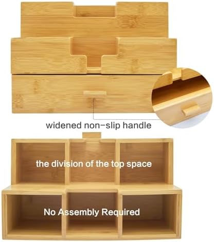 Bamboo Desk Organizer - Countertop Drawers Organizer Tabletop Storage Organization Makeup & Pen Storage with Drawer & Pencil Holder for Office Organization