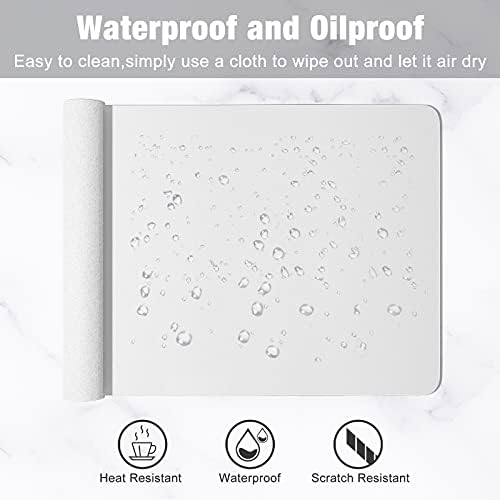 Hsurbtra Desk Pad, 23.6" x 13.8" PU Leather Desk Mat, M Extended Mouse Pad, Waterproof Desktop Blotter Protector, Non-Slip Ultra Thin Small Laptop Keyboard Writing Mat for Office Home, White