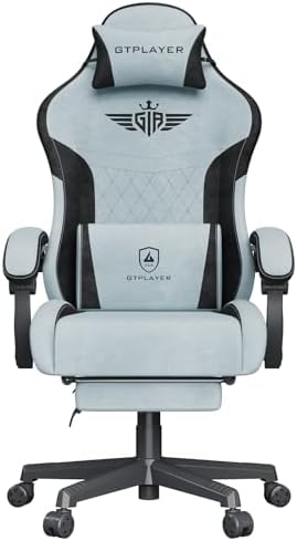 GTPLAYER Gaming Chair, Video Game Chairs with Footrest and Lumbar Support, Computer Chair for Adults with Extended Backrest, Ergonomic Reclining Silla Gamer, Velvet Fabric, Light Blue