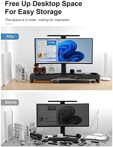 meatanty Dual Monitor Stand Riser with 2 Drawers,4 USB Ports and Charging Pad,Metal Monitor Stand for 2 Monitors Supports Transfer Data and Charging,Desk Organizer for PC,iMac(38.7 inches)