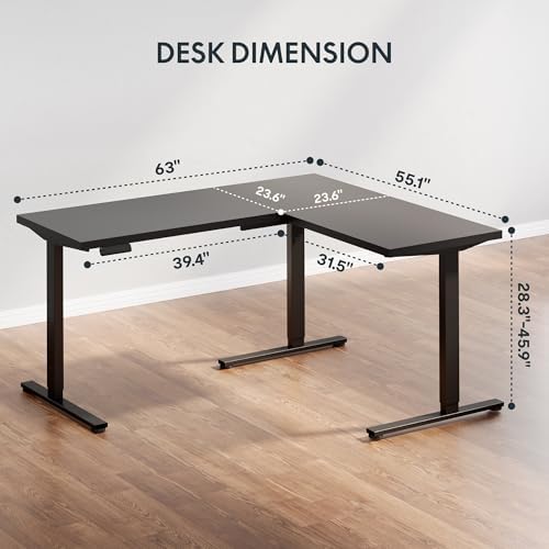 SANODESK Electric L-Shaped Corner Standing Desk with Drawer，63x55