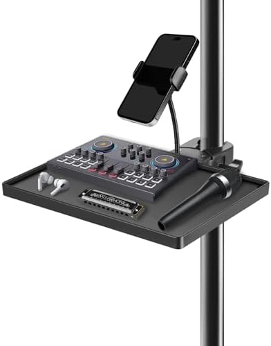 BILIONE Mic Stand Tray 10.6" x 7.8" Large with Crab Clamp for Mixers & Gear