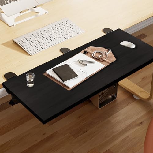 Desk Extender 24‘’ x 12 Inch Foldable Table Extension Folding Wall Table Keyboard Extender for Desk Clamp-on Shelf for Dorm Bunk, Office, Kitchen Bar, RV Countertop, Laundry Room (Black)
