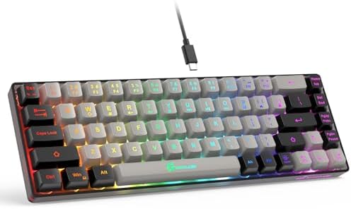 GEODMAER 65% Gaming Keyboard, Wired Backlit Mini Keyboard, Ultra-Compact Anti-Ghosting No-Conflict 68 Keys Membrane Gaming Wired Keyboard for PC Laptop Windows Gamer