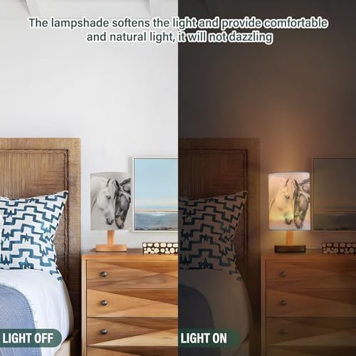 Table Lamp Art Horse Black White with USB Port for Living Room Nightstand Lamp Small Bedside Lamps for Bedroom Office (LED Bulb Included)