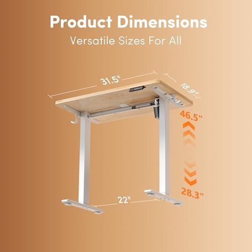 Cubiker Standing Desk, 32" Small Sit Stand Home Office Desk, Electric Stand up Desk, Adjustable Desk with Splice Board, White Frame/Maple Top