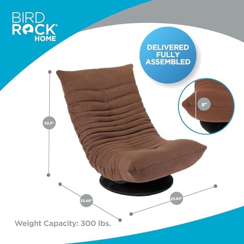BIRDROCK HOME Swivel Floor Chair - 360 Adjustable Memory Foam Lounge Seat - Gaming - Comfortable Back Support - Cushion Dorm Rocker - Comfy for Reading Game Meditating - Fully Assembled (Brown)