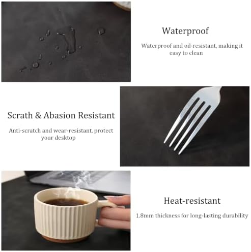 Distressed Leather Desk Mat - Non-Slip PU Leather Desk Pad Protector - Large Waterproof Mouse Pad Computer Keyboard Desk Mat Desk Accessories for Office & Home (Black, 36"x17")