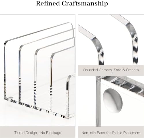 YUXUN Acrylic Mail Organizer, Clear Mail Holder-4 Compartments Mail Sorter, File Organizer for Desk, Office Accessories for Mail, Bills, Documents, Notebooks