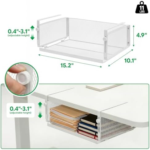 White C-Clamp Under Desk Adjustable Carbon Steel Storage Organizer