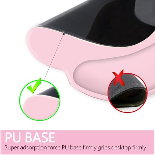 Mouse Pad with Wrist Rest Support, Ergonomic Gaming Mouse Pad with Non-Slip PU Base for Computer, Laptop, Office and Home, Easy Typing & Pain Relief (Pink)