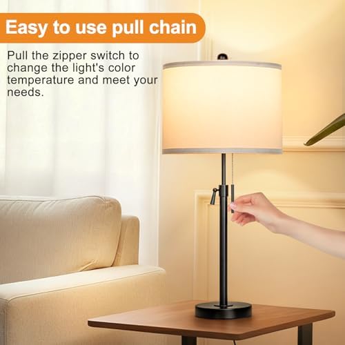 Qingmiao Table Lamps Set of 2, 22" to 30" Adjustable Nightstand Lamps for Bedroom, Dimmable End Table Lamps for Living Room Console Entry Farmhouse Home Decor, New House Warming Gifts