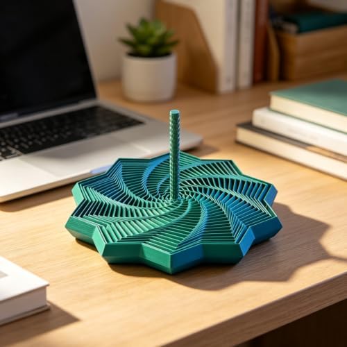 3D Printed Expanded Sensory Fidget Star, Fractal Stress Relief Spinning Tower Toy with Handle, Polygonal Honeycomb Whirling Spiral Design, Stocking Stuffers Gift for Adults Teens ADHD Office Desk