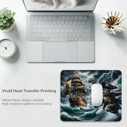 Funny Pirate Cat Ocean Adventure Mouse Pad, Ship Sailing Desk Mat
