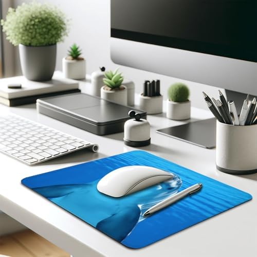 Adorable Smiling Dolphin Blue Ocean Water Mouse Pad, Durable Desk Mat