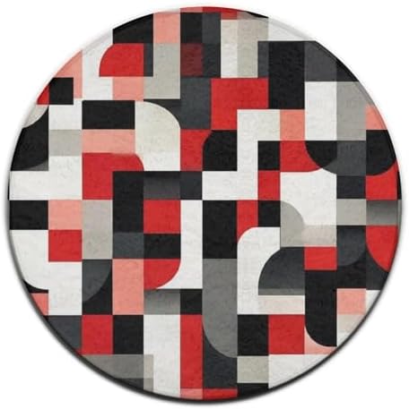 Large Home Decor Mat, Soft Round Yoga Carpet, Non Slip Machine Washable Kitchen Office Circle Rug Red Black Grey White Art