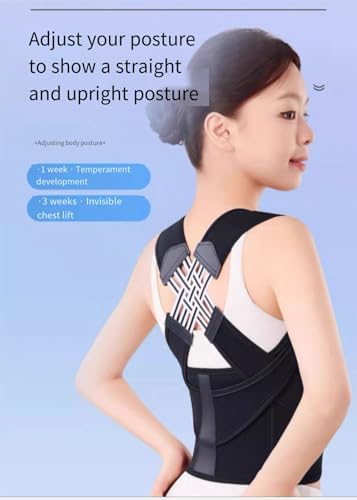 Posture Corrector for Kyphosis, Unisex Back Brace Support, Breathable Adjustable Shoulder Brace with Strong, Back posture support belt，Black and Pink (Black, Medium)
