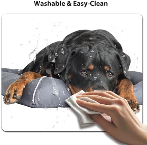 9.5x7.9 Inch Office/Gaming Mouse Pad, Lovely Sleepy Rottweiler Dog Pet Resting on a Grey Pillow, Cute Anti-Slip Mat for Desk Decor